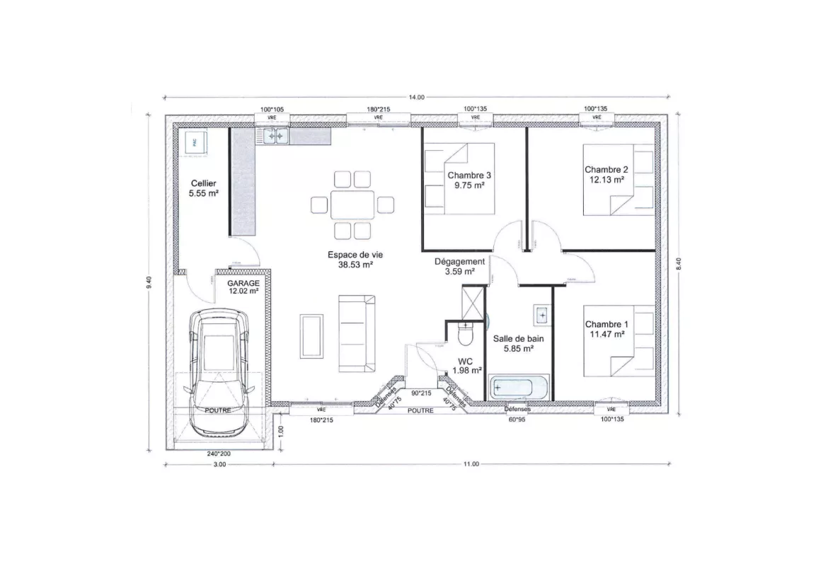 image AURELIE 14.00 GARAGE INTEGRE COMBLES PERDUS