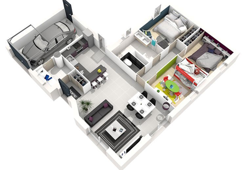 Plan de maison individuelle 3 chambres avec garage à Niort