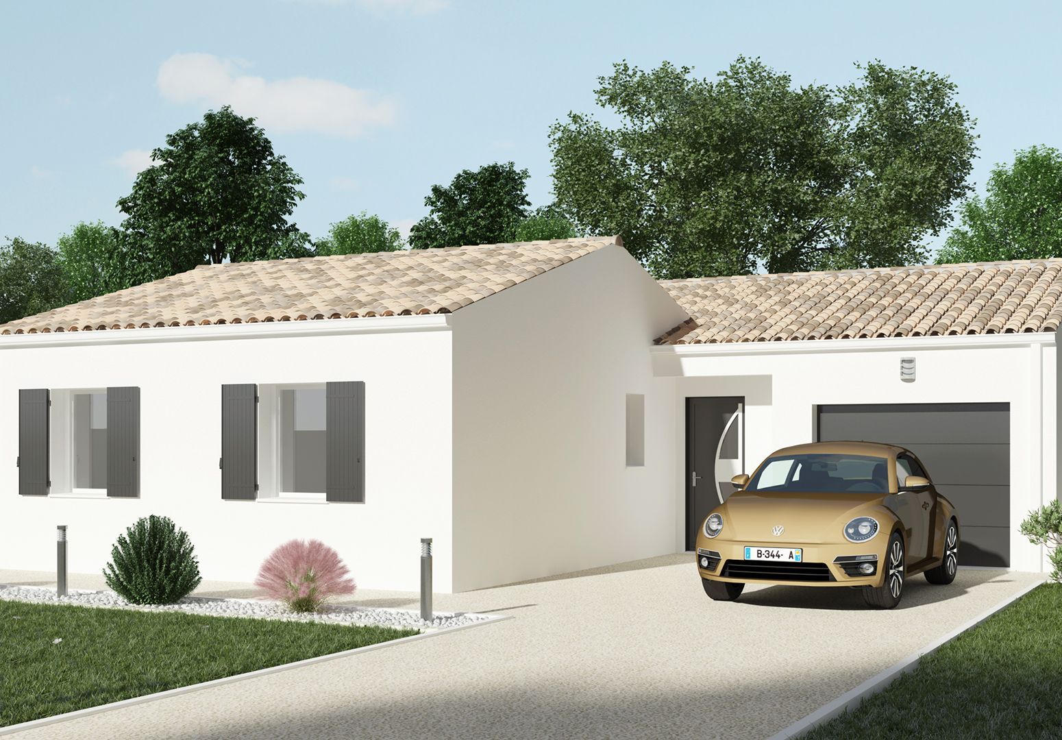 Plan de maison individuelle 81 m² avec 3 chambres et un garage à Niort